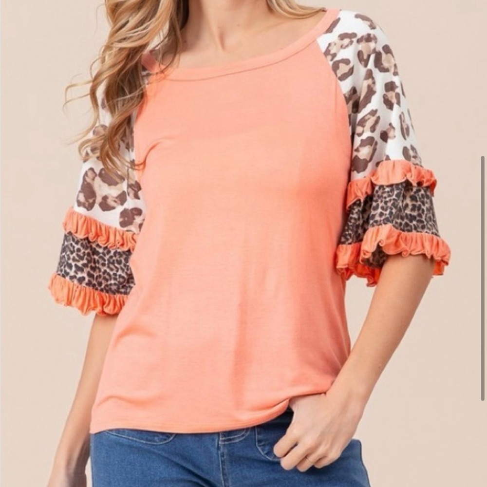 Peach Leopard Print Boho Bohemian Layered Sleeve … - image 2